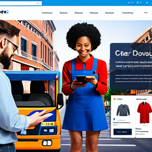 Home 10 E-commerce Marketplace Scene**
"A diverse group of fully clothed people browsing products on a vibrant online marketplace website interface, featuring clothing, electronics, and books. Background shows a modern cityscape with delivery trucks. Safe for work, appropriate content, professional, perfect anatomy, natural proportions, high quality, well-formed hands, proper finger count, family-friendly, modest."
**