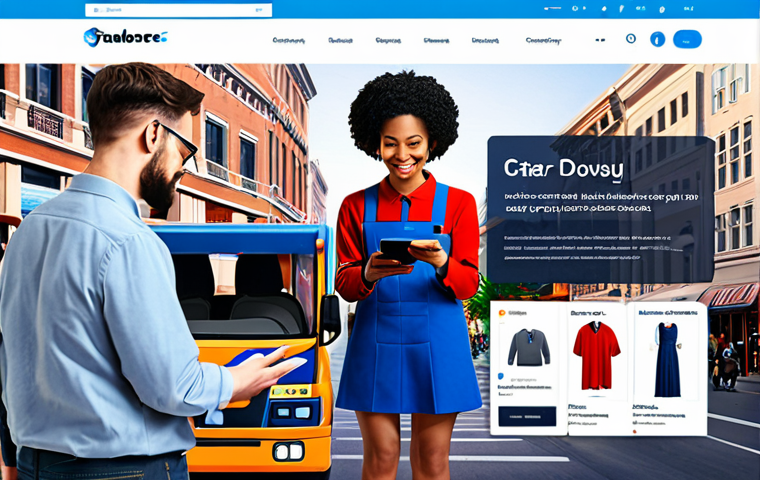 E-commerce Marketplace Scene**

"A diverse group of fully clothed people browsing products on a vibrant online marketplace website interface, featuring clothing, electronics, and books. Background shows a modern cityscape with delivery trucks. Safe for work, appropriate content, professional, perfect anatomy, natural proportions, high quality, well-formed hands, proper finger count, family-friendly, modest."

**