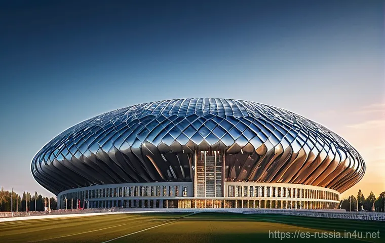 러시아 월드컵 경기장 - **Prompt:** A majestic, futuristic football stadium in Russia, showcasing architectural brilliance t...