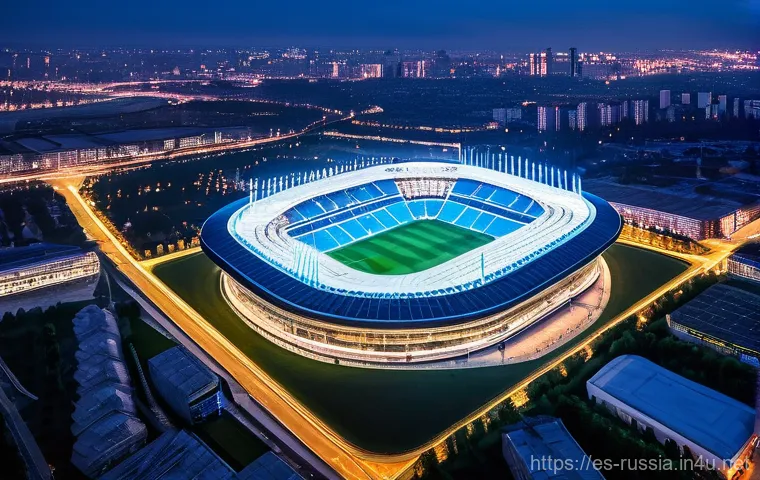 러시아 월드컵 경기장 - **Prompt:** A vibrant and exhilarating scene outside a magnificent Russian World Cup stadium during ...
