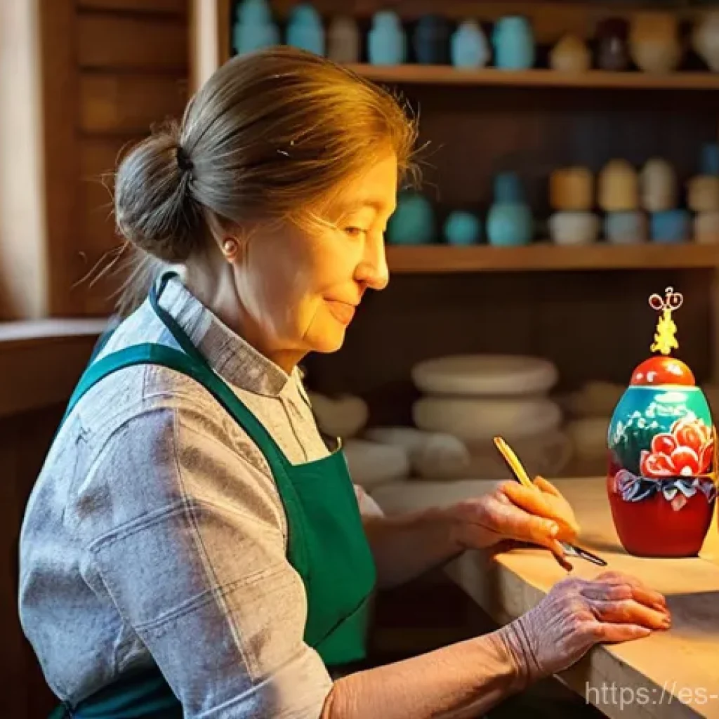 러시아 기념품 쇼핑 팁 - **Prompt 1: Dedicated Matryoshka Doll Artist**
    "A candid, warm-toned portrait of a female Russia...