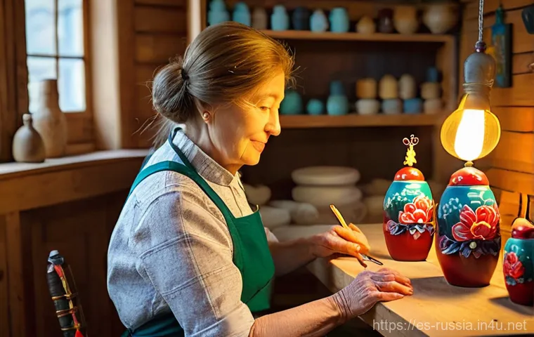 러시아 기념품 쇼핑 팁 - **Prompt 1: Dedicated Matryoshka Doll Artist**
"A candid, warm-toned portrait of a female Russia...