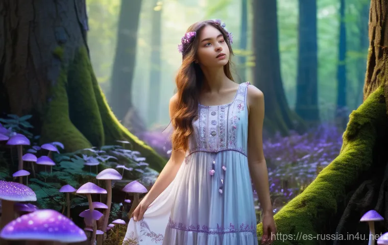 러시아 은행 시스템 - **Prompt:** A whimsical, sun-dappled fantasy forest scene. A young woman, approximately 18 years old...