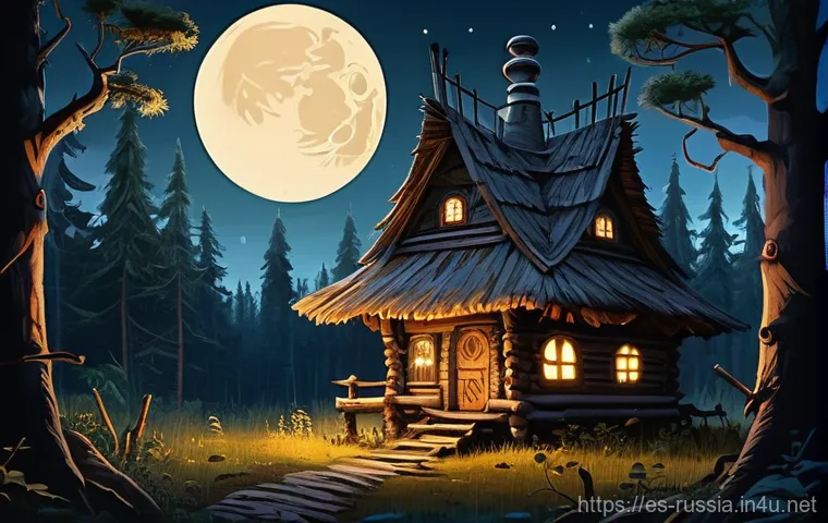 러시아에서 유명한 전설 - Image Prompt 1: Baba Yaga's Mysterious Hut**