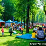 Home 22 러시아 국민들의 여가활동 - A vibrant summer scene in a Russian city park, filled with diverse families and young people enjoyin...