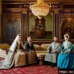 Home 19 톨스토이 작품과 배경 - A detailed 19th-century Russian noble family scene set in an opulent manor, showcasing a multi-gener...