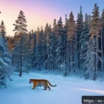Home 18 러시아 야생 동물 보호 - A high-resolution image of a Siberian tiger in a dense, snowy Russian forest, captured by a drone fl...