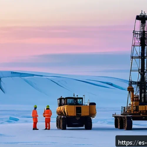 Home 17 러시아 자원 개발 프로젝트 - A high-tech oil extraction site in the remote Siberian Arctic during twilight, featuring autonomous ...