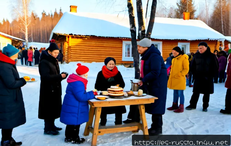 러시아 전통 축제와 기념일 - Photorealistic Maslenitsa festival in a snowy Russian village square, multigenerational families in ...